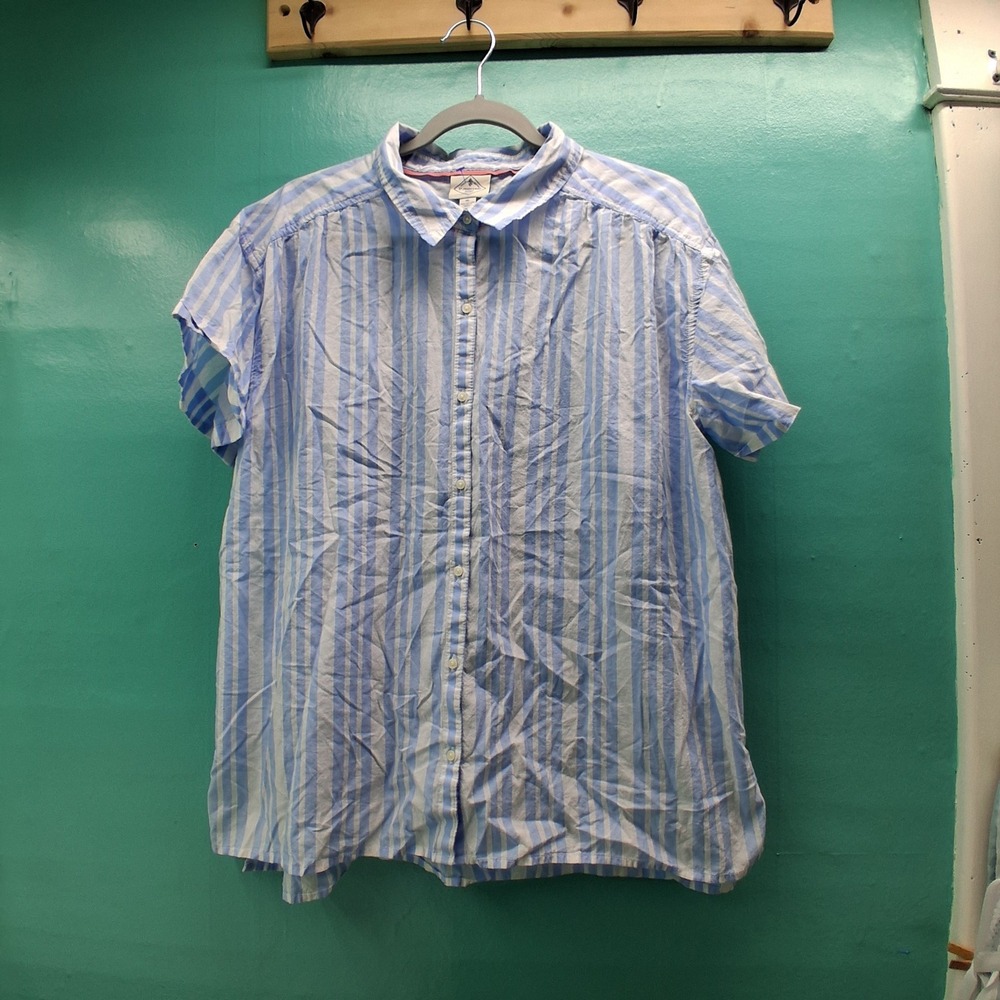 St. Johns Bay Button Down XL Blue White Striped Coastal Preppy Cotton Shirt